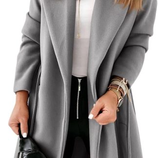 Classic Coat Lapel Collar Open Front Belted Long Jacket image 1