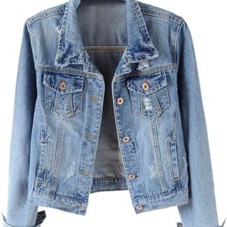 Denim Jackets Distressed Ripped Long Sleeve Jean Jacket image 1