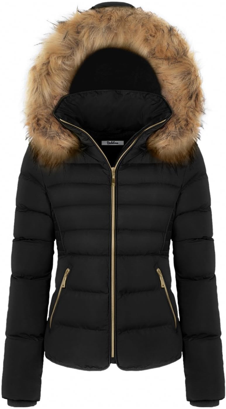 Fur Hooded Thickened Jacket with Fleece Lining image 1